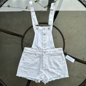 Pacsun Denim Distressed Frayed Hem Short Overalls Shortalls in White - Size 23